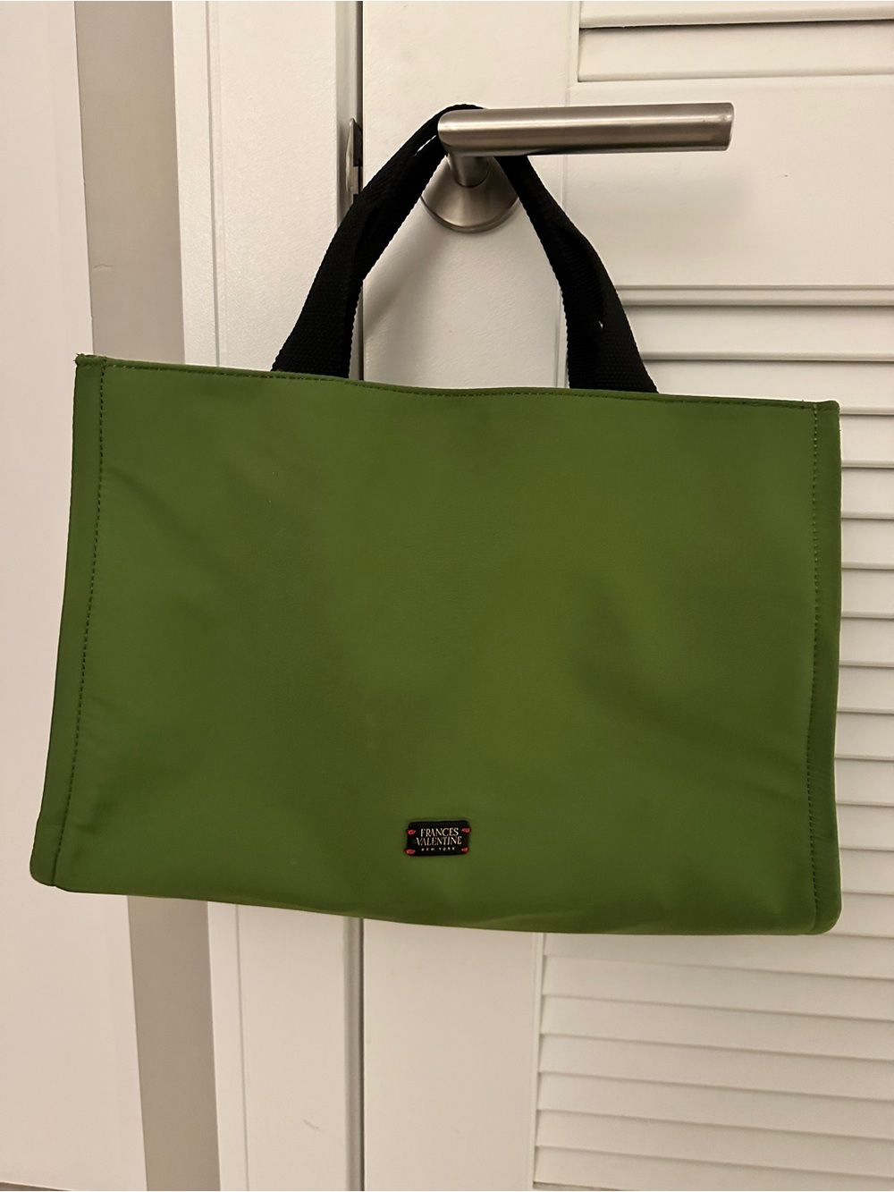 Frances Valentine Olive Green Nylon Tote with Black Handles